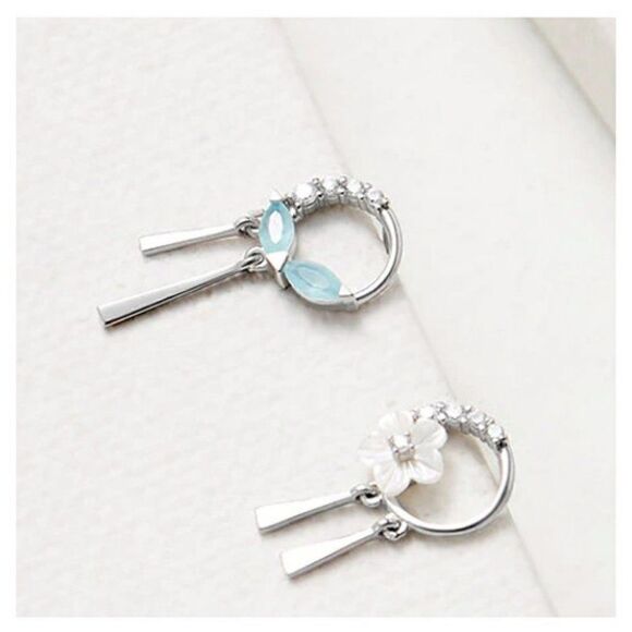 Sterling Silver Asymmetrical Pearl Flower Earrings - Picture 3 of 9